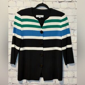 MISOOK BUTTON DOWN COLOR BLOCK 3/4 SLEEVE SWEATER CARDIGAN CAREER CLASSIC SMALL